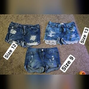 All 3 Pairs. All Stretchy Distressed Denim Shorts Trio - Size 9, 12, 13